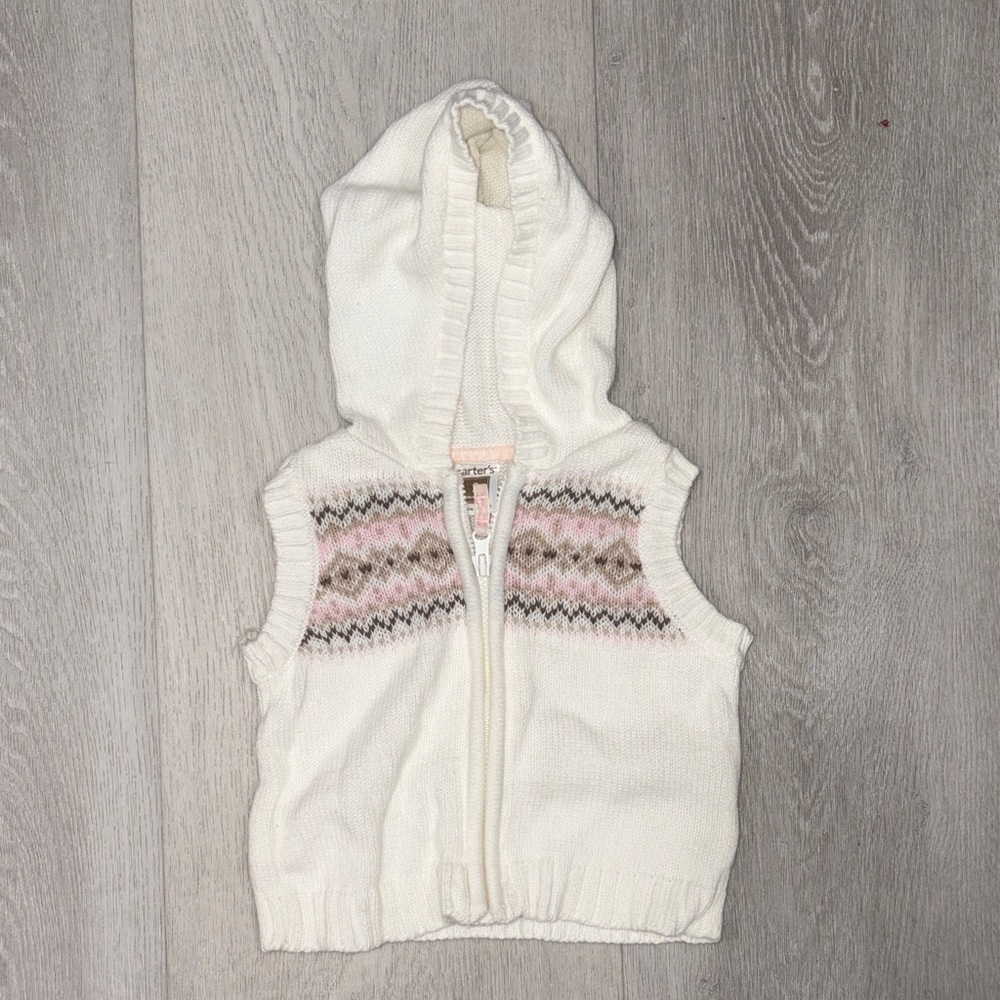 262. Carter's White and Pink Hooded Vest Size 3 months